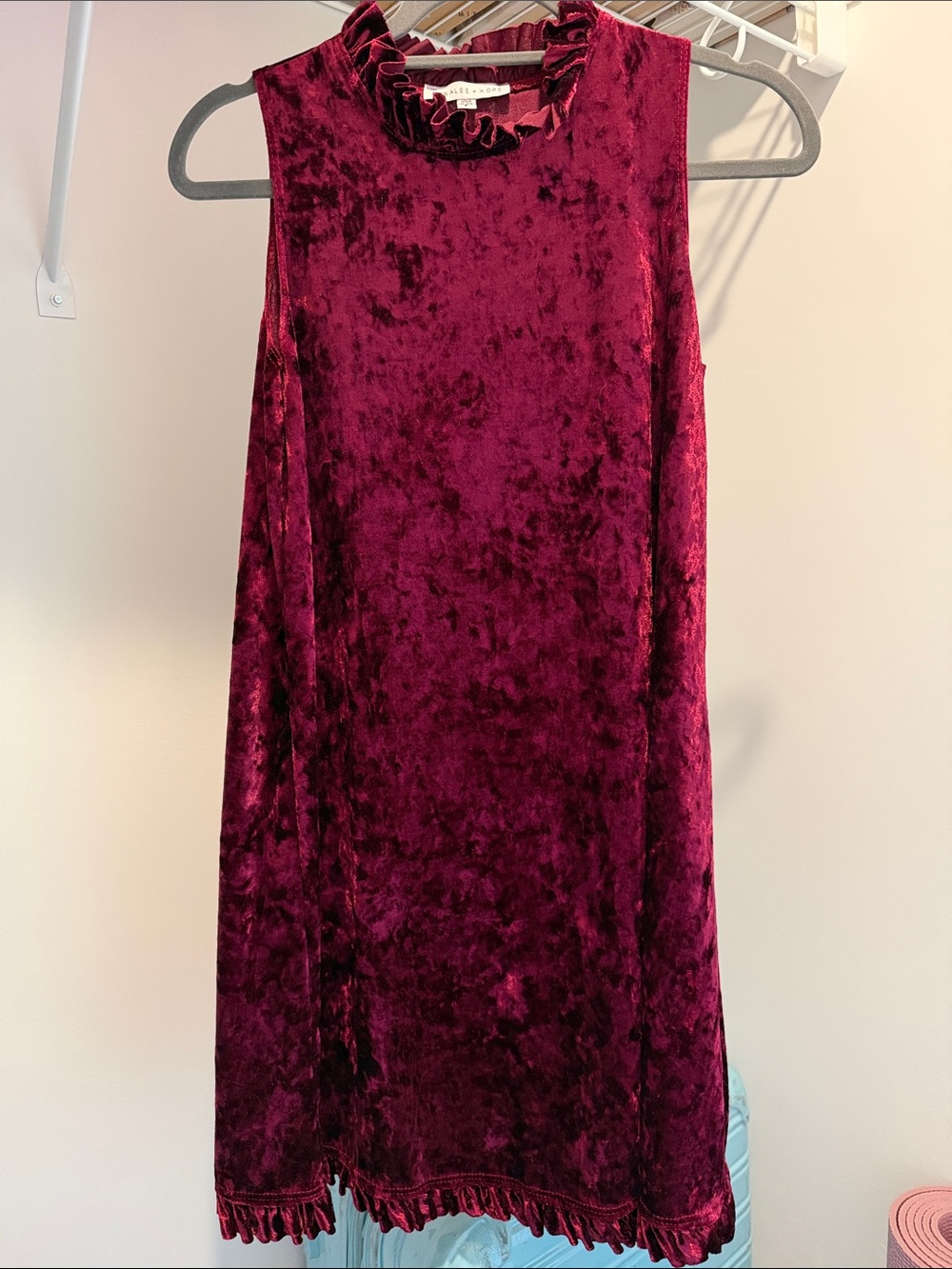 Annalee + Hope Burgundy Velvet Ruffle Neck Sleeveless Dress - Picture 1 of 5